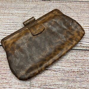 Vintage Brown Snakeskin Frame Clutch Bag w/ Hand Strap and Hand Mirror
